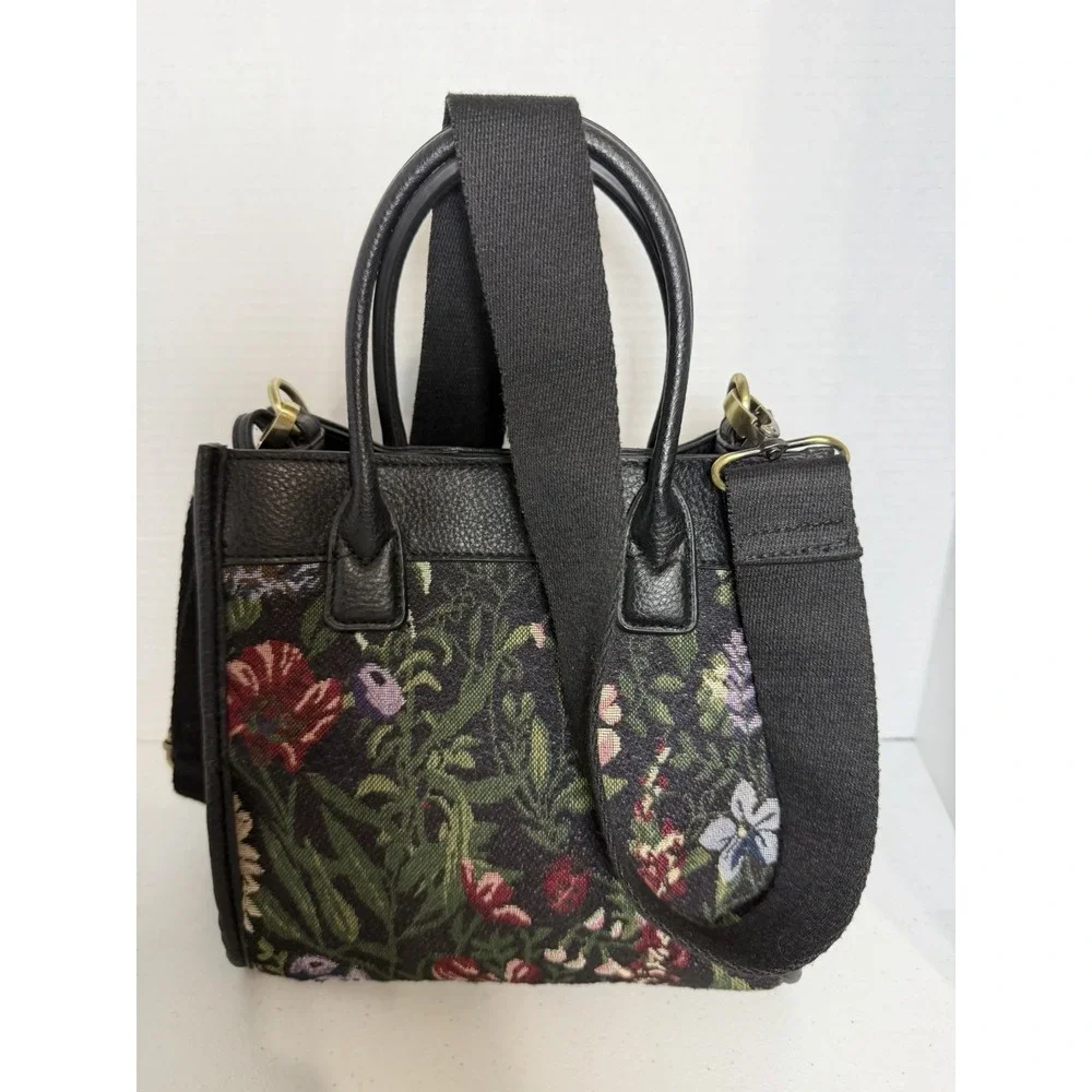 Unbranded Floral Tapestry Crossbody Satchel Purse Black Top Handle Bag